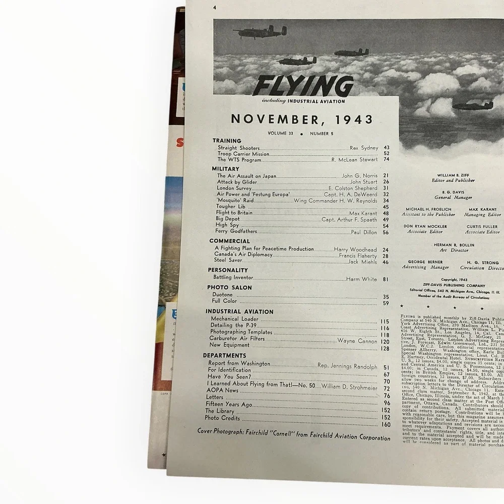 Flying Magazine November 1943 WWII Aviation Fairchild Cornell Lockheed Ads